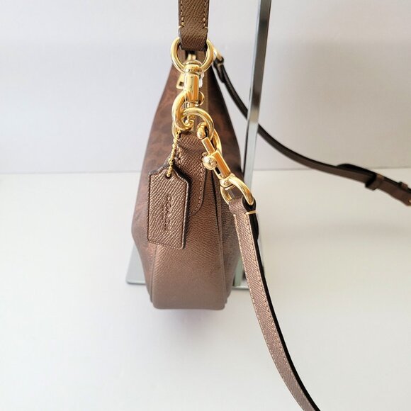Coach CCL27 Metallic Signature Aria Shoulder Handbag Bag Brown Copper Crossbody - Picture 3 of 7